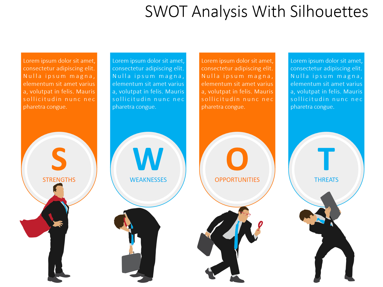 形象化剪影swot分析图表PPT模板