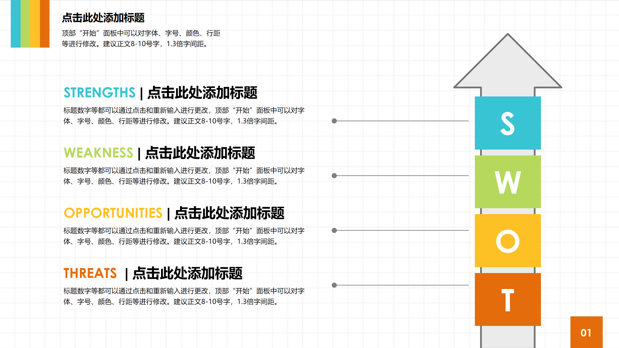 优势劣势机会威胁说明图表PPT模板