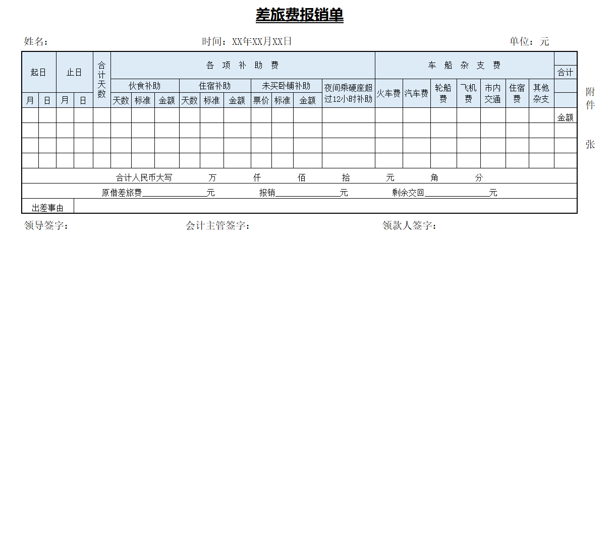 差旅费报销单表格Excel模板