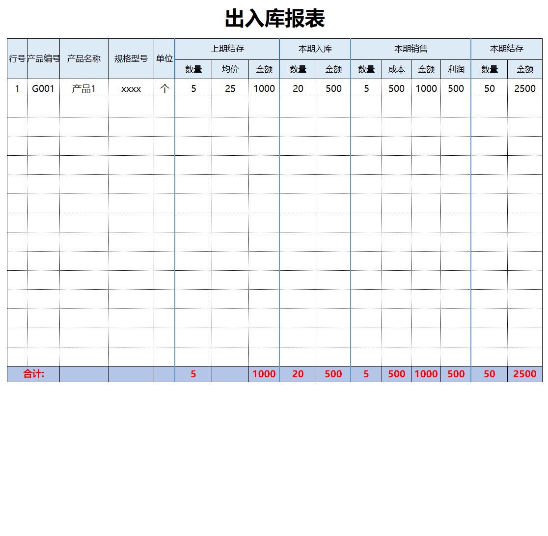 出入库报表Execl模板