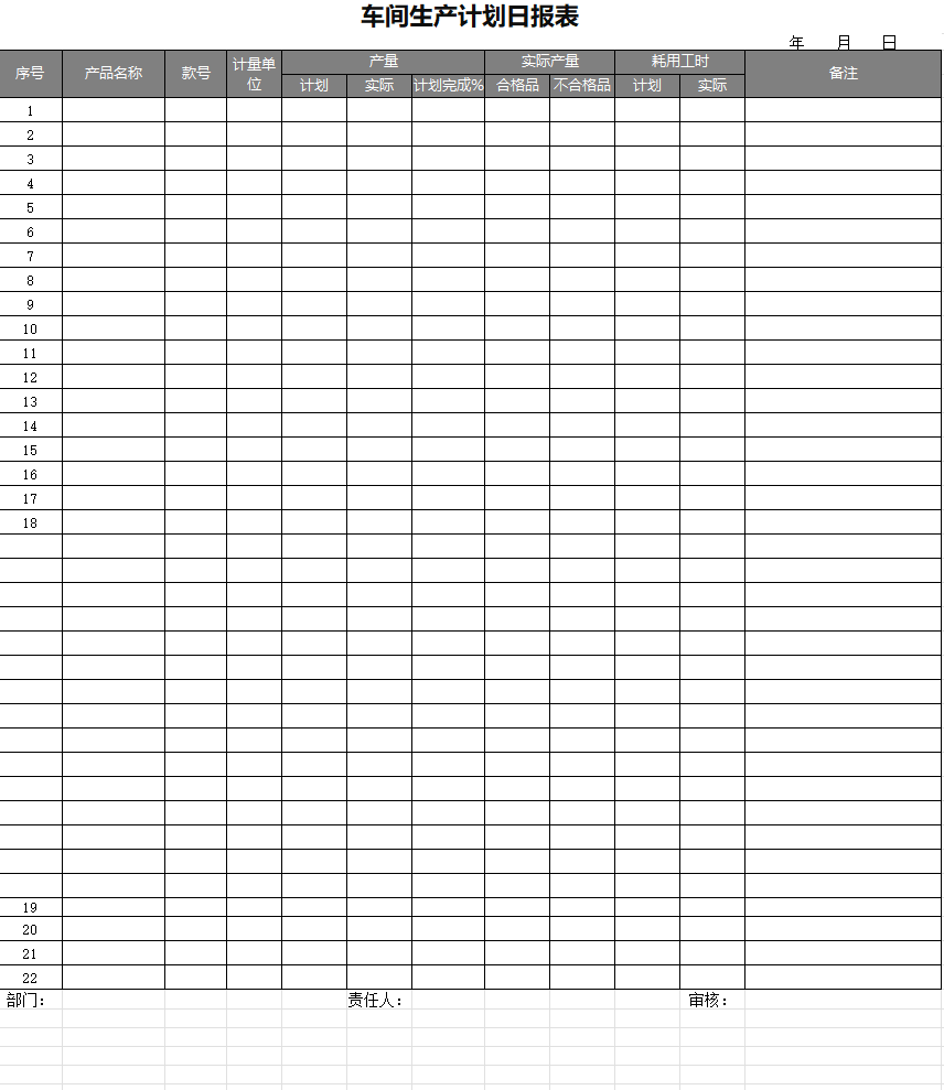 生产日报表excel表格