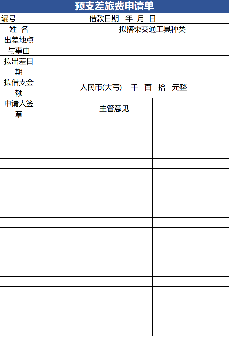 预支差旅费申请单excel表