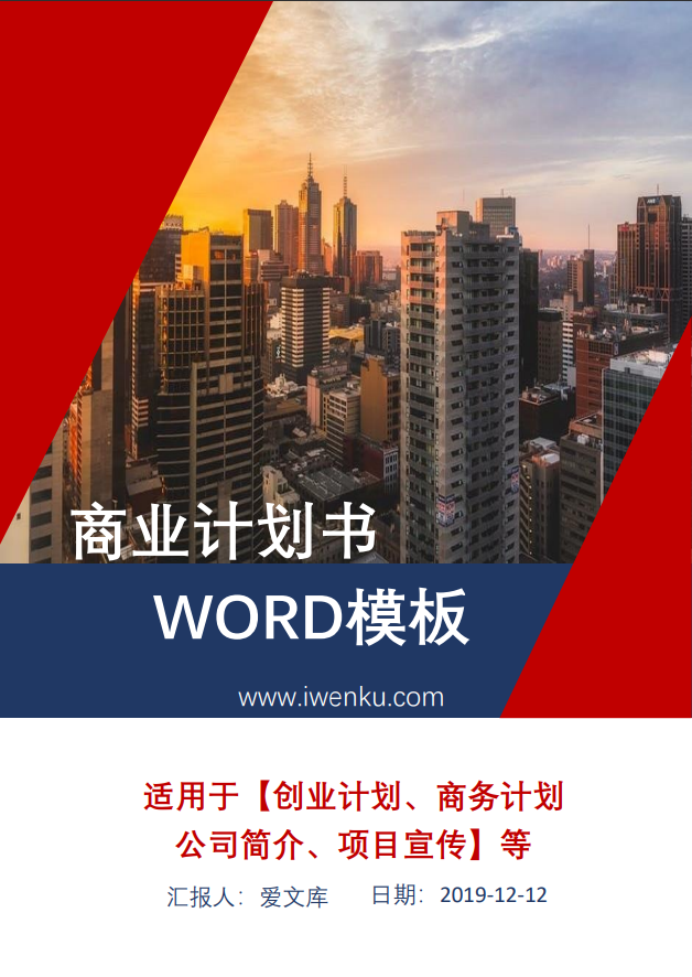 红蓝精美大气商业计划书Word范文模板