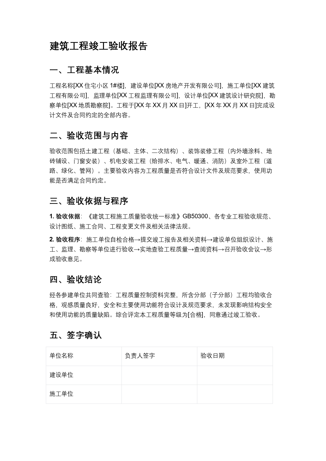 建筑工程竣工验收报告