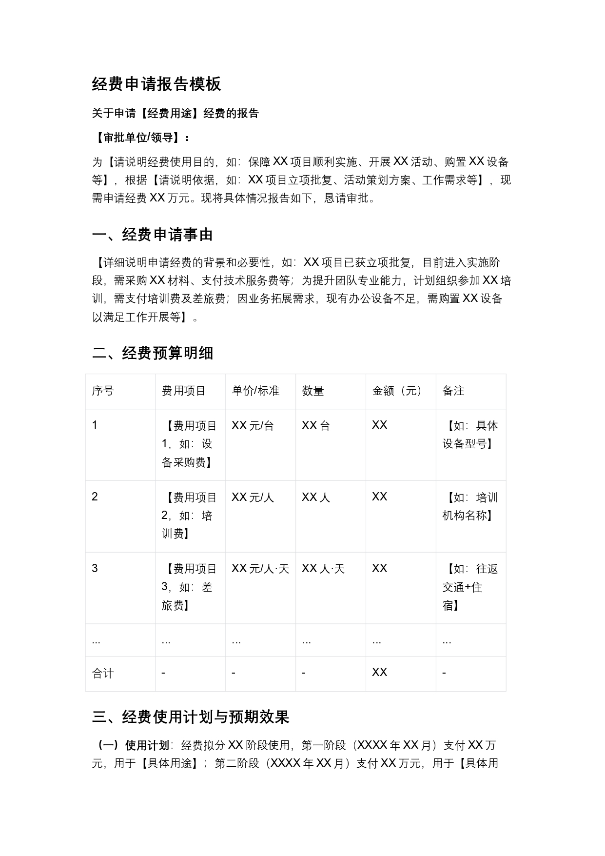 经费申请报告模板